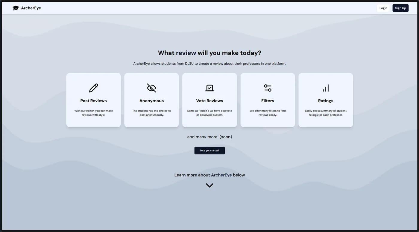 ArcherEye landing page showing the review search interface